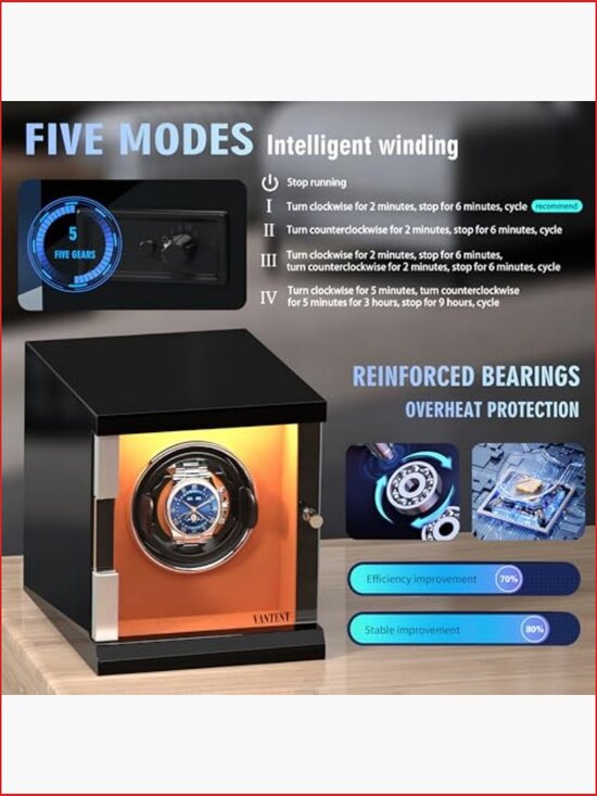 Single Watch Winder with LED Lighting, Quiet Motor, Patent Design main image 7